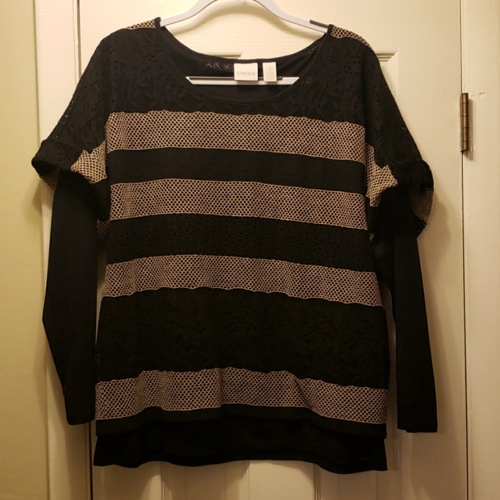 Chico's Black & Tan Layered Blouse, Size 3